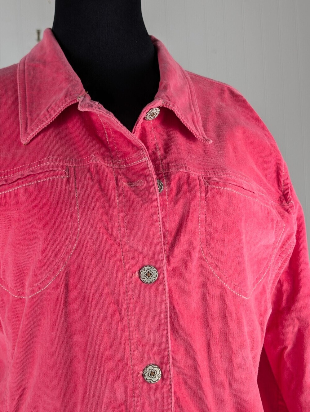 French Cuff Pink Fine Wale Corduroy Button Front Jacket Shacket Size XL - Picture 3 of 10